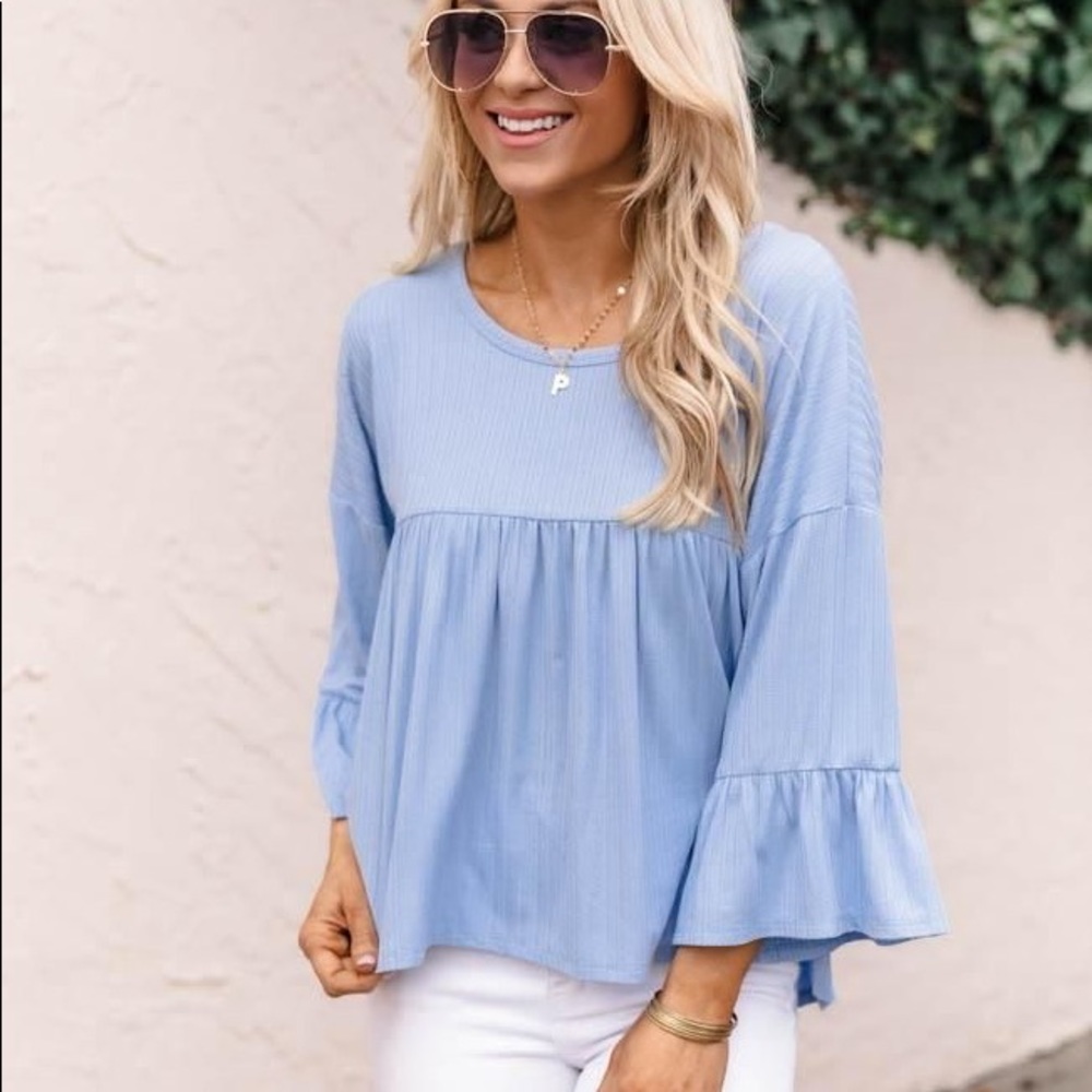 Pink Lily Understand Hearts Blue Blouse in Blue